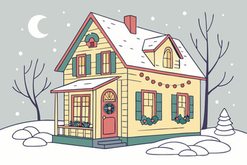 Fototapeta premium Whimsical Holiday House Decorated for Winter Celebrations