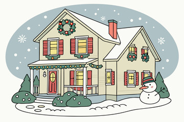 Whimsical Holiday House Decorated for Winter Celebrations