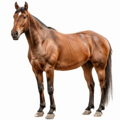 Obraz premium Studio shot of a majestic brown horse, isolated on white, showcasing its powerful build and elegant posture