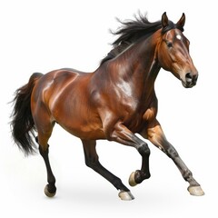 Obraz premium Beautiful bay horse running, isolated on white background