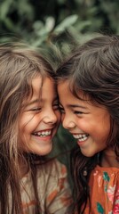 Fototapeta premium Professional close up photo of children from different cultural backgrounds laughing together