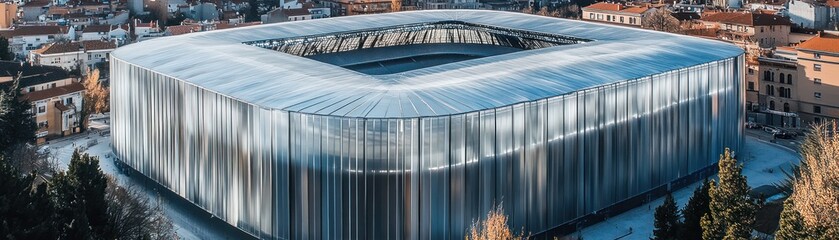 Fototapeta premium A modern stadium with a unique design, surrounded by urban landscape.