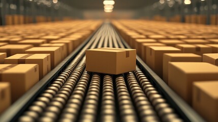 Fototapeta premium Efficient packaging solutions in a busy warehouse filled with organized pallets and a smooth conveyor system