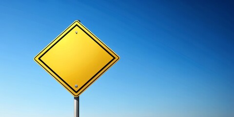 Illustration of a Blank Diamond-Shaped Road Sign on a Pole, Ideal for Various Road Warnings or Instructions with Ample Copy Space for Customization and Clear Visibility