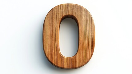 3D wooden numeral zero on a white background, featuring a warm, charming texture resembling a storybook illustration with natural wood grain.