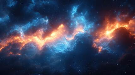 Obraz premium Explore the captivating beauty of a cosmic nebula illuminated by vibrant orange and blue colors in space. Generative AI