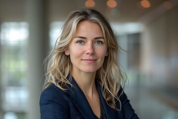 Obraz premium Professional Portrait of a Confident Blonde Woman in a Modern Office