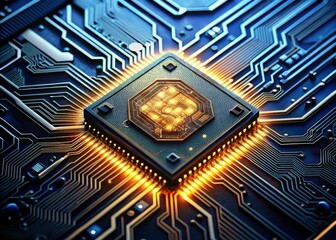 Fototapeta premium Macro Photography of Artificial Intelligence Hardware with Vector Icon on White Background, Showcasing the Intricacies of Smart Technology in Modern Design
