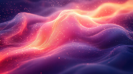 Colorful wave patterns glow softly against a dark background, creating a dreamy atmosphere of flowing light and energy. Generative AI