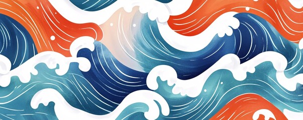 Colorful ocean waves crashing, creating a lively aquatic scene