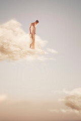 Naklejka premium woman on a cloud looking down, abstract concept