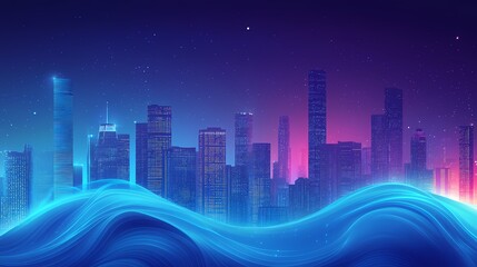 Digital technology blue abstract vortex city illustration poster background