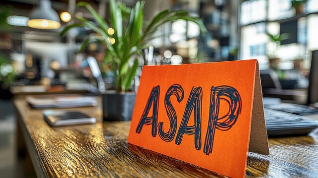 Office action reminder vibrant sticky note with asap in red modern workspace high fidelity viewpoint for productivity focus