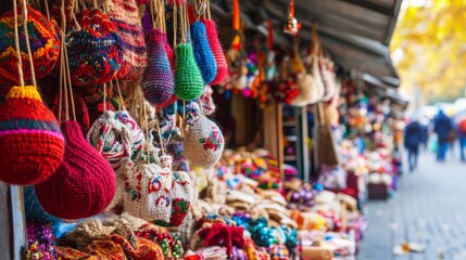 Vibrant Holiday Market with Festive Decorations