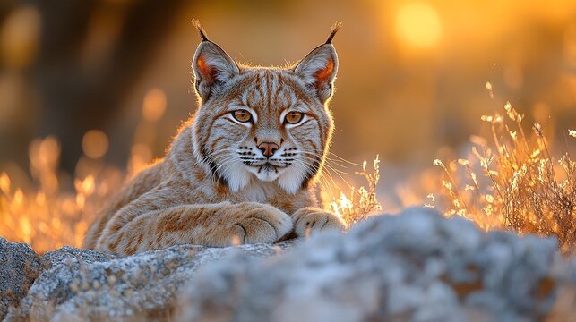 iberian lynx on the rock animal nature photography