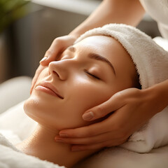 A peaceful facial treatment in a serene spa setting, showcasing relaxation and skincare.