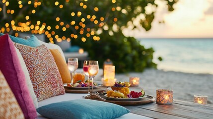 Romantic dinner by the beach maldives food photography sunset relaxation