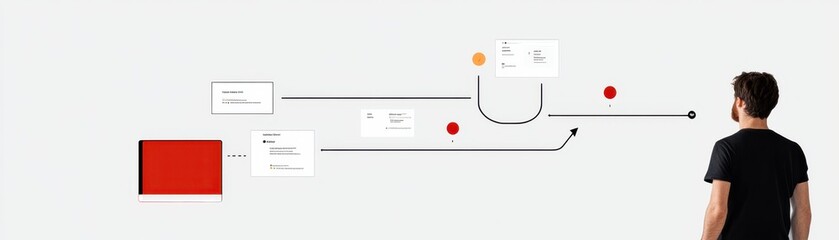 A person interacts with digital elements in a modern interface, illustrating concepts of technology and innovation.
