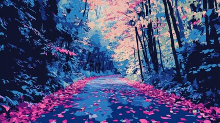 Vibrant Forest Path with Colorful Fallen Leaves