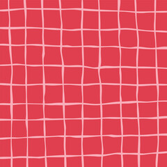 Hand drawn red cute grid pattern for background. doodle beige, plaid pattern. Graph square background with texture. Line art freehand grid vector outline grunge print.