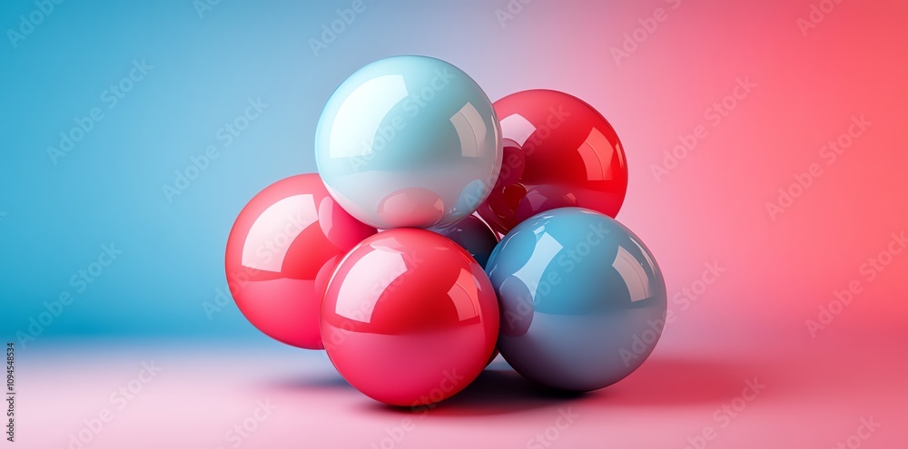 Aufkleber a cluster of glossy red and blue spheres on a gradient background.