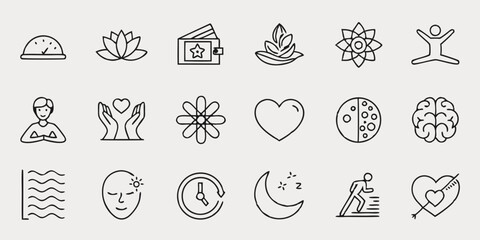 Minimalist Wellness and Mindfulness Line Art Icons Set