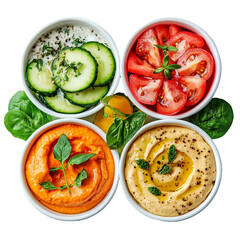 Tasty  Crudits with Dips  Isolated On Transparent Background 