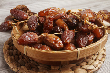 dates in a wooden bowl
