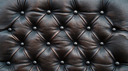 Naklejka premium Rich, dark leather tufted texture with glossy highlights and decorative buttons, ideal for sophisticated background applications.