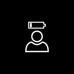 Tired person icon, fatigue or exhausted, lack battery energy icon  isolated on black background.
