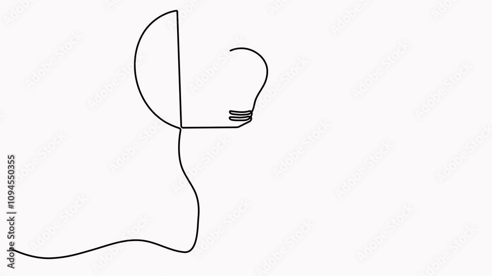 Poster open head with light bulb continuous line drawing animation. thinking linear symbol video. animated 