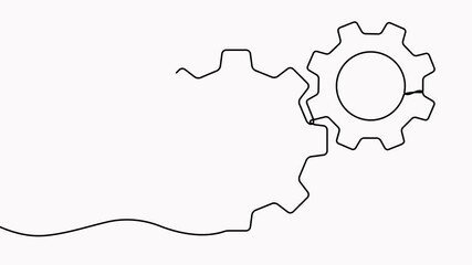 Gears wheels continuous one line drawing animation. Teamwork concept video. Animated moving linear cog gears.
