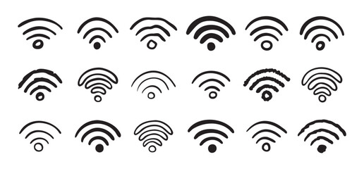 Obraz premium Hand drawn wifi icon set. doodle wi fi sign collection. Drawing Wi-Fi