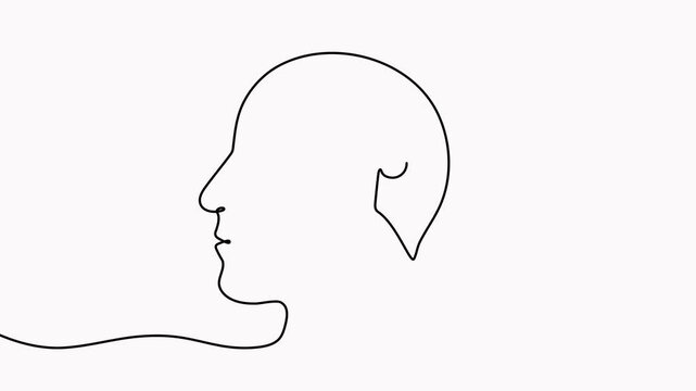 Human head with puzzle inside continuous line drawn animation. Mental order concept animated video.