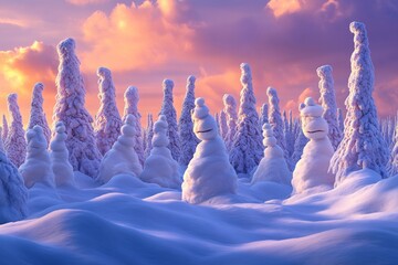 Winter forest with coniferous trees covered in snow