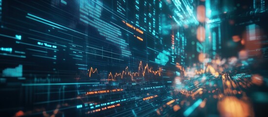 Abstract digital data stream with glowing lines and charts.