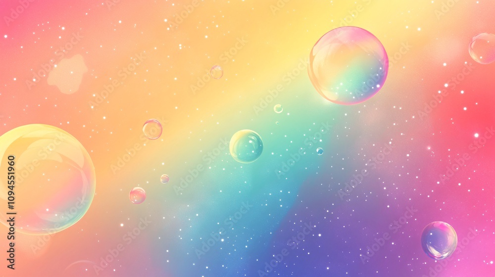 Aufkleber soap bubbles floating on a colorful pastel rainbow background