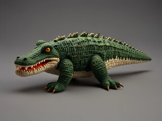 Fototapeta premium animal crocodile toy knitted with wool threads, cozy aesthetics AI generated