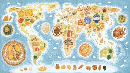 Whimsical Global Food Map Illustration
