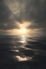 Obraz premium Dark clouds loom over choppy ocean waters during an intense stormy afternoon
