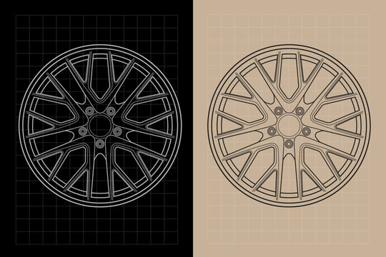 Car Rims Outline Wheels Vector Image Line Art