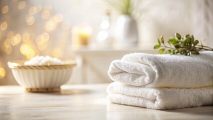 Soft White Textured Bath Towel Displayed in a Folded Arrangement with Tilt-Shift Photography for a Minimalist and Serene Background Aesthetic