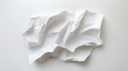 Obraz premium Crumpled white paper sheet with textured creases on a smooth white background, highlighting unique folds and imperfections.