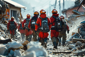 Obraz premium emergency response teams in action after an earthquake