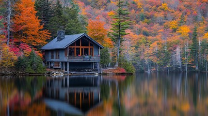 Fototapeta premium Serene Lakeside View with Colorful Autumn Foliage