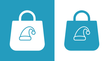 Festive Shopping Bag Icon With Santa Hat Design, shoping bag icon with hat.