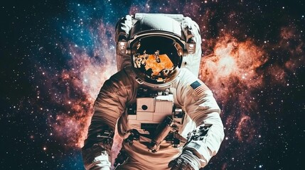 Fototapeta premium Astronaut Drifting Through a Vibrant Galaxy