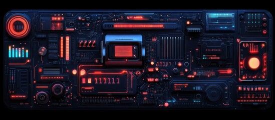 Fototapeta premium Futuristic technology interface with glowing red and blue elements.