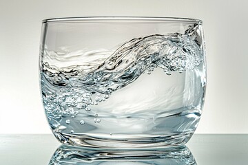 A clear glass filled with pristine water on a white background, emphasizing its purity and freshness through beautiful reflections.
