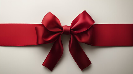 Elegant red satin bow and ribbon against white background, gift wrapping detail